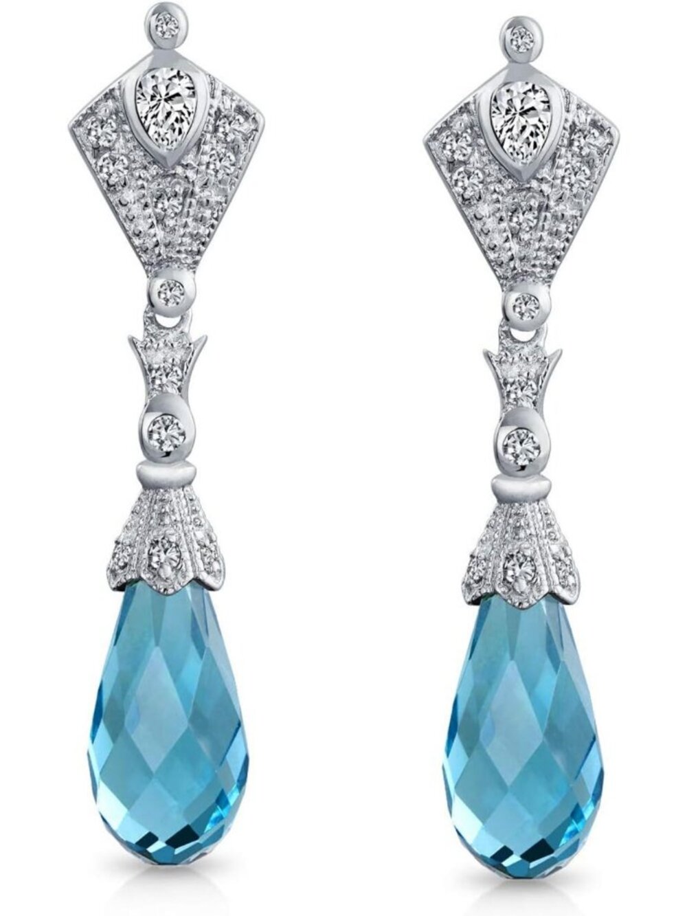 Elegant Art Deco Teardrop CZ Chandelier Earrings in Sterling Silver - Stunning
